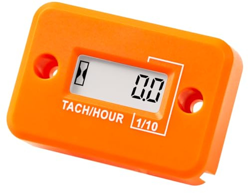 NInE-ROnG Compte Tour Compteur Tachymètre Inductif LCD Numérique Puissant Chronométrage RPM Mesure Conception étanche,pour Motocyclette de Tondeuse à Gazon à Moteur à Essence(2 temps) (orange)