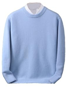 Suvoiier Maglione in Cashmere da Uomo Pullover Con O-Collo Camicia Con Fondo Lavorato A Maglia Allentato Top Casual Autunno Inverno Light Blue XXL