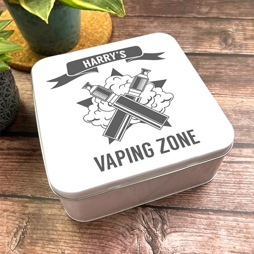 Square Vaping Zone Grey Smoking Cloud Personalised Vape Tin Personalised Gift | Custom Gift | Personalized Tin | Personalised Tins | Gift For Her | Gift For Him