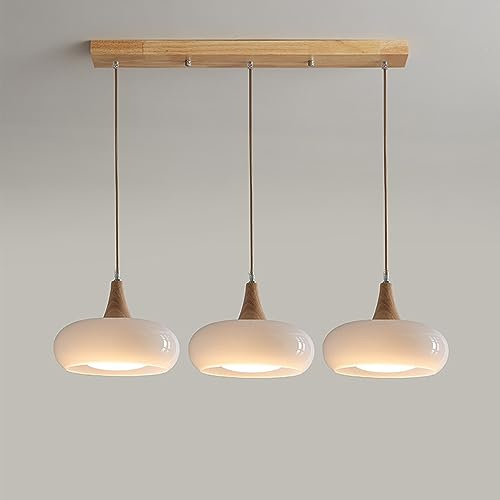 LeosHi 3-Lights Mid Century Pendant Light Orange Glass Dome Shade Vintage Farmhouse Hanging Lamp White Milk Glass Chandelier for Dinning Room Table Bedroom Coffee Restaurant Living Room Made in China