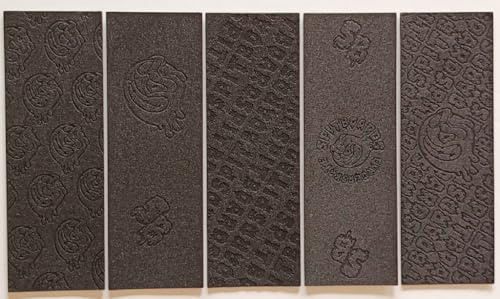 SPITBOARDS Fingerboard Grip Tape 5 lasered Designs 110 x 38 mm (1 mm tjock), 5 svarta delar för fingerskridskoåkning grepptejp cellulär gummi