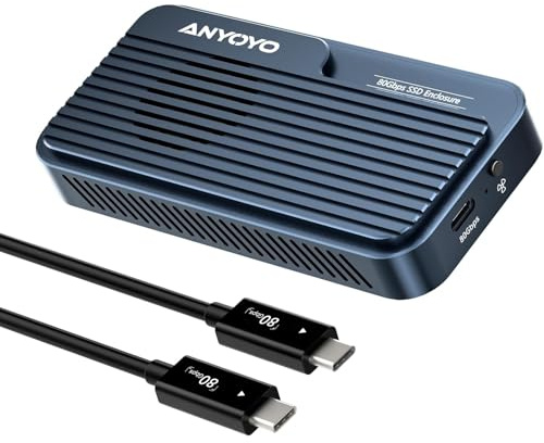 ANYOYO 80Gbps M.2 NVMe SSD Gehäuse unterstützt bis zu 8TB Intelligente Temperaturkontrolle & Lüfterkühlung, Kompatibel mit Thunderbolt 3/4/5/USB4, Abwärtskompatibel mit USB 3.2/3.1/3.0(TB501Pro)