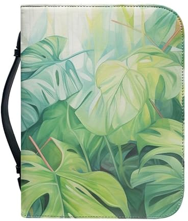 Kuiaobaty Monstera-Blatt-Buchhülle für Bibel, Roman, Notizbuch, tropische Blätter, PU-Leder, Buchhülle mit Stiftfach innen