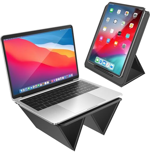 AboveTEK Ultra-Sleek Portable Laptop Lap Stand, 2-in-1 Foldable MacBook Stand for Desk & iPad Tablet Stand Holder, Fits 14~17 MacBook Air/Pro/Tablets, Adjustable Travel Computer Riser Tray