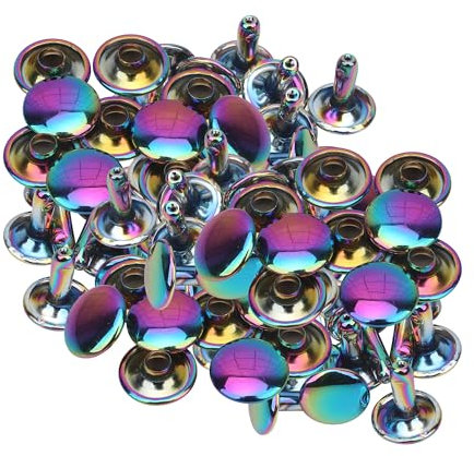 Trimming Shop Double Cap Rivets, Tubular Metal Studs for Clothing Repair & Replacements, Sewing, Leather Crafting, Handbag, Belts, DIY Projects, 8mm, Rainbow, 10 Sets
