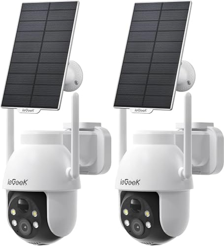 ieGeek 2Pcs 2K 3MP Überwachungskamera Aussen Solar, 360° PTZ Kamera Aussen Akku, 2.4GHz Kabellos Überwachungskamera mit PIR Bewegungsmelder,Farb-Nachtsicht, 2-Wege-Audio | PIR Bewegungsmelder Überwachungskamera Aussen Akku, 2.4GHz Kabellos Überwachungskamera,Farb-Nachtsicht, 2-Wege-Audio