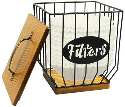 Buxiffod Kaffeefilteraufbewahrung mit Deckel, quadratischer Kaffeefilterspender, große Kapazität, Metall, schwarz, Kaffeefilter-Aufbewahrungskorb für Theke