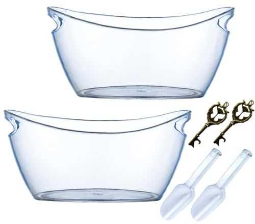 Eiskübel, Acryl-Eiskübel für Partys, 5,5 l, extra groß, transparent, Champagner-Bierwanne, Mimose, Bar, Zubehör, Wein-Getränke-Eimer mit Korkenzieher und Schaufel für Wein, Cocktailbar, transparent, 2