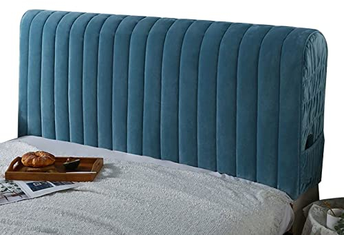 Bett kopfteil bezug Dicker Bettkopfteilbezug Doppel- Einzel- und Kingsize-Bett gesteppter Kopfteilbezug aus Baumwolle mit Milchsamt Holz- und Lederbezug Schutz Blau-180cm/70.38in