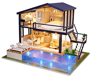 CRIOLPO Casa delle bambole in miniatura con mobili, kit creativo per casetta, kit fai da te per casa delle bambole in miniatura, modello di casa delle bambole in legno adulti - Appartamento del tempo