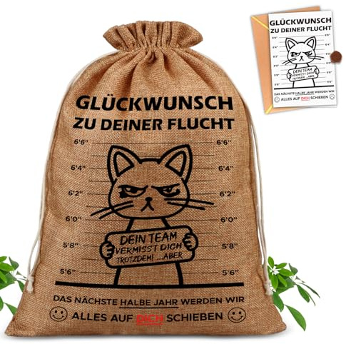 TUZELIYA Witzige Abschiedsgeschenk Kollegen Geschenkbeutel mit Abschiedskarte - Herzlichen Glückwunsch zu deiner Flucht - Abschiedsgeschenk Kollegin & Kollege - Ruhestand, Rente, Jobwechsel Geschenk