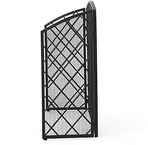 Fireplace Screen Guard, Kamin-Funkenschutz 3-teiliger Kaminschutzgitter， Extra großer massiver Funken-Feuerzaun aus Schmiedeeisen mit Netz für Babysicherheit， 132×81cm (Color : Black)