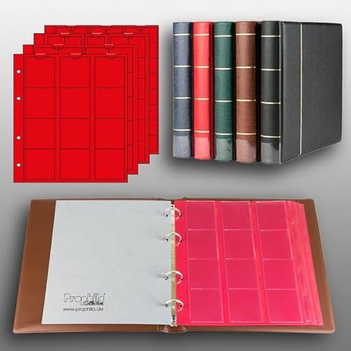 Prophila Collection Münz-Album mit 4 Hüllen (rote Zwischenblätter) für 110 Münzen braun
