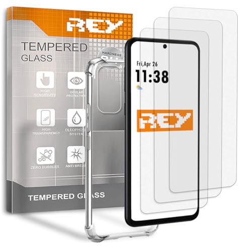 REY 3X Protector de Pantalla y Funda Anti-Shock para Motorola Moto G 5G 2024, Cristal Vidrio Templado y Silicona TPU de Alta Resistencia