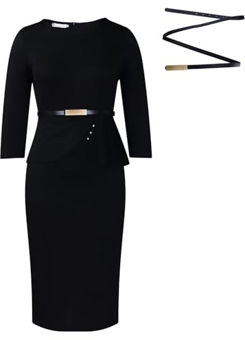 2025 Vestido De Tubo Elegante para Trabajo De Negocios para Mujer Vestido Midi Ajustado De Color Sólido con Mangas 3/4 A La Moda para Profesora Y Iglesia(Black,3XL)