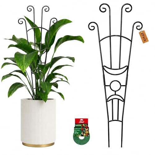 Xeeol 32.6in Plant Trellis for Climbing Plants Indoor, Expandable Large Metal Trellis for Potted Plants, Heavy-Duty Tall Pothos Plant Climber Support for Ivy Pothos Hoya Monstera, 2P
