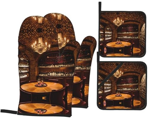Guanti Da Forno E Presine Da Cucina Set, Red Wine Cellar Picture Stylish Guanti Da Forno Antiscivolo Guanti Da Cucina Professionale Presine Da Cucina Per Grill Cucinare Ringraziamento
