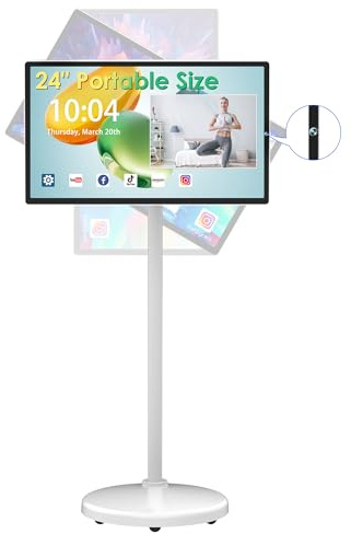 eLinkSmart 24-Inch Portable TV with Incell Touch Screen, Android13 OS 8-Core CPU + 6GB RAM + 128GB Storage, 1080P TV on Wheels 60Hz Refresh Rate, Built-in Battery, Full Swivel Rotation