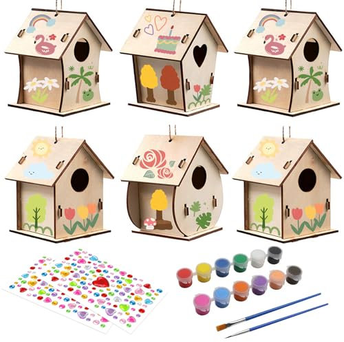 Forbabe 6 Stück Vogelhaus Bausatz für Kinder, DIY Set Bastelset Outdoor Vogelhaus aus Holz, Vogelhäuschen Bausatz Spielzeug Geschenke für Mädchen Jungen