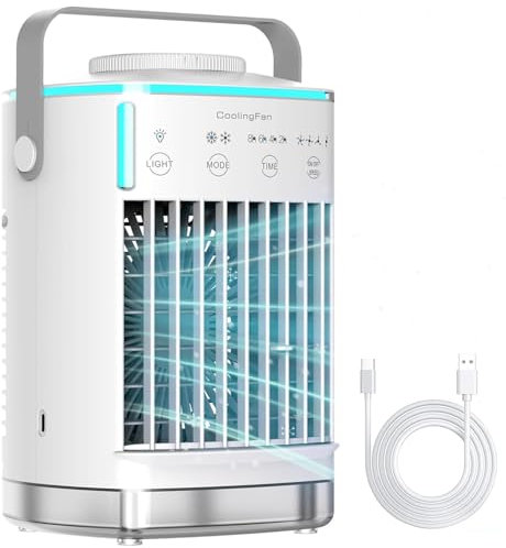 Portable Air Cooler, 3-in-1 Air Cooler, Mini Air Conditioner With 4 Wind Speed & 7 Colour Lights & 700ml Water Tank&2-8H Timer, Personal Evaporative Air Conditioner Fan for Home, Office, Bedroom