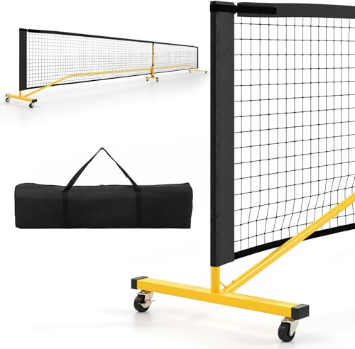 COSTWAY Filet de Pickleball Portable avec Cadre Métallique | Filet de Badminton Extérieur en PE Résistant avec Sac de Transport, pour Intérieur/Extérieur