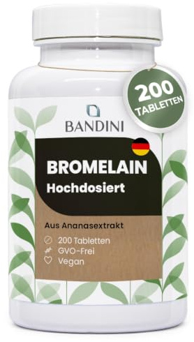 Bandini® Bromelain 10000 F.I.P/g | 5000 GDU/g | Starke Detox Entwässerung | 200 magensaftresistente hochdosierte Tabletten | Reines Natürliches Enzym Ananas Extrakt | 1 Tablette/Tag für 200 Tage