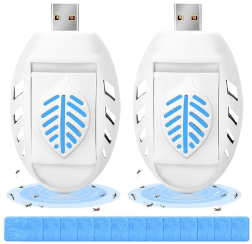 SGZIOO 2PCS USB Électrique Anti Moustique avec 90 Plaquettes, Répulsif Moustique, Répulsif Anti Moustiques à Brancher sur USB pour Chambre d'Enfant en été, Utilisation Intérieure et Extérieure