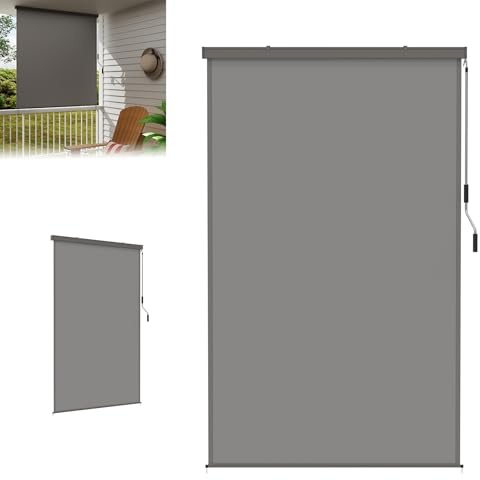 LZQ Vertikal markis 180 x 250 cm – väderbeständig utomhusrullgardin med vev – balkong insynsskydd och solskydd – lämplig för terrass, trädgård och fönster – robust vertikal markis – grå