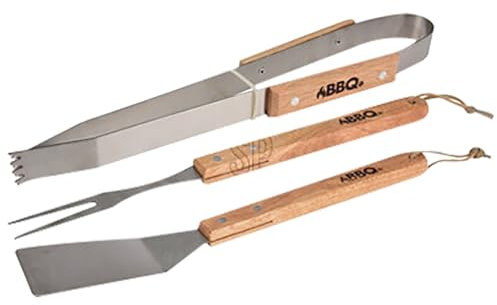 BBQ Set di Utensili per Barbecue con Manico in Legno