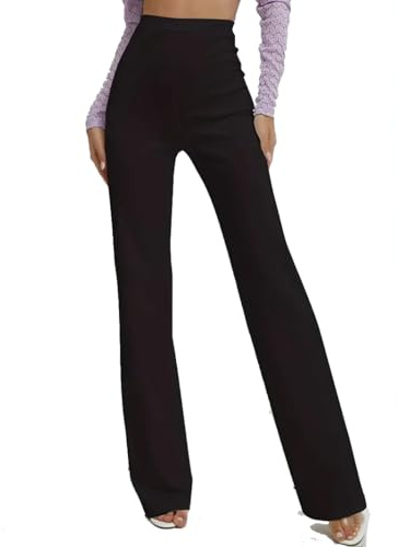 Pantalon femme Palazzo élastique jambe droite large fabriqué en Italie, Noir , XXL