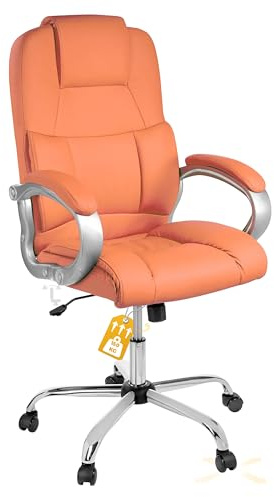 TPFLiving Bürostuhl Denver (Orange) – hohe Rückenlehne und Lordosenstütze – bis zu 150kg Tragfähigkeit – gepolsterter und ergonomischer Premium Schreibtischstuhl für Büro und Homeoffice