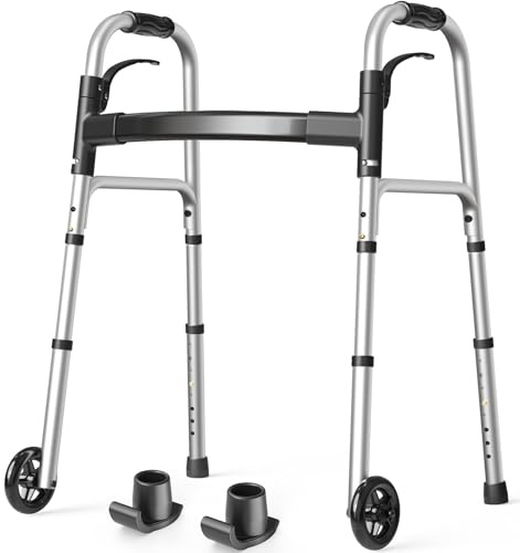 HolyHeal Folding Walkers for Seniors with 2 Skis and 5 Wheels 350 Pounds
