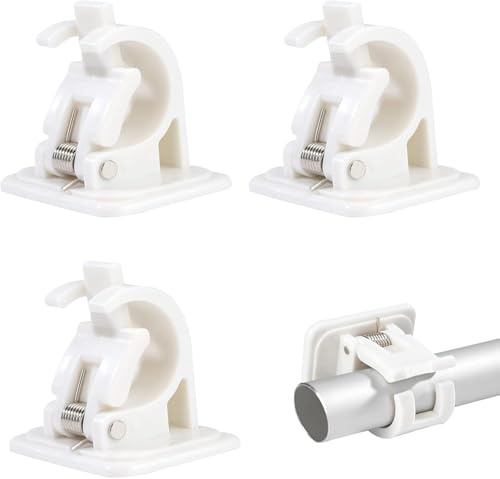 Supports de Tringle à Rideau Auto-Adhésif Support pour Rideau Canne Réglables Accueil Salle de Bains Support de Tige de Fixation Sans Perçage pour Serviettes Rideaux 4 Pièces