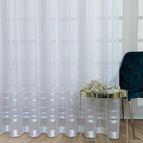 Gardinen Vorhangen Weiß Jacquard 300x250 cm (BxH) Modell Piero Elegante Gardine mit Bleiband Kräuselband Pflegeleicht
