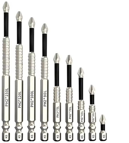 Set di 9 punte magnetiche ad alta velocità, 25/50/65/70/75/90/100/120/150 mm, punte magnetiche, set di punte Phillips antiscivolo, per avvitatore a batteria, ecc