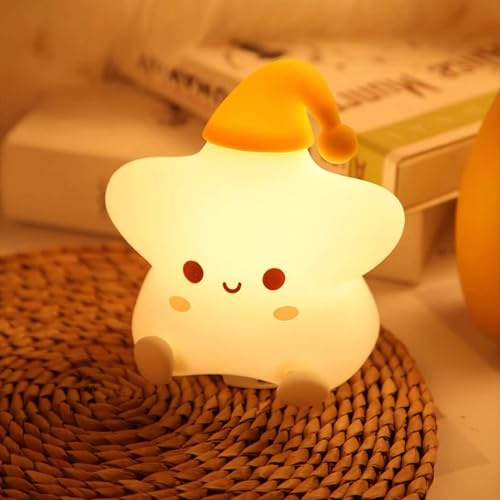 Fanimyholy Star Luce Notturna Bambini, Silicone Luce Notturna Neonato, Lampada Stellata Neonato Notturna Stellata a 7 Colori, Ricaricabile Tramite USB, Superficie Morbida al Tatto