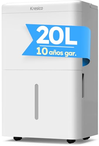 Kresico Deshumidificador 20L/día, Deshumificadores de humedad, Cobertura 150m³/50m² desumidifador, Deshumidificador silencioso electrico con Temporizador, Depósito extraíble