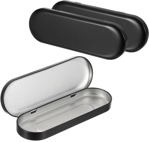 sourcing map 3 x Metalldosen mit Scharnier, 17,5 x 6,1 x 1,8 cm, rechteckige leere Blechdose, tragbare Stiftebehälter für Stifte, Make-up-Pinsel, Zuhause, Organizer, Schwarz