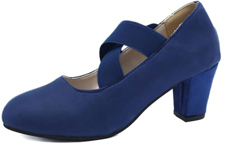 Traditional Shoes Women's Chunky Pumps Bridal Shoes Closed Comfortable Clip Pumps Platform Dance Shoes Block Heel Weddings Wide Feet Wedding Shoes Width H Wedge Pumps, blue, 8 UK