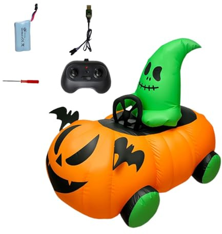 predolo Aufblasbarer Kürbiswagen Halloween Deko für Garten Und Haus mit LED Beleuchtung Wetterfestem Polyester Eingebautem Gebläse für Home-Party Fest