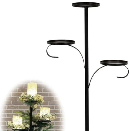 Puntale per albero di Natale, supporto per albero di Natale, portacandele, triplo candelabro nero T-ree T-opper per le vacanze di Natale, adatto per decorazioni natalizie interne ed esterne