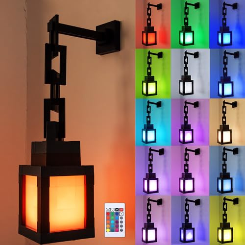 RNPKZ Pixelated Lantern Luz nocturna, 16 colores, luz nocturna de pared portátil con mando a distancia y función de atenuación, linterna de pixel, luz nocturna LED de pared, luz de ambiente