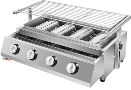 MINHUIJIHUI Parrilla Barbacoa Gas Propano 4/8 Quemadores, Sistema Cerámico Eficiente, Rejilla Desmontable con Altura 0-9cm, Bandeja Grasa Extraíble Jardín Terraza