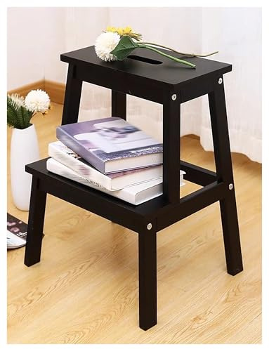 Marchepied compact en bois | Design à 2 niveaux | Capacité de 50 kg | Tabouret antidérapant pour salle de bain et cuisine avec large pédale pour économiser de l'espace
