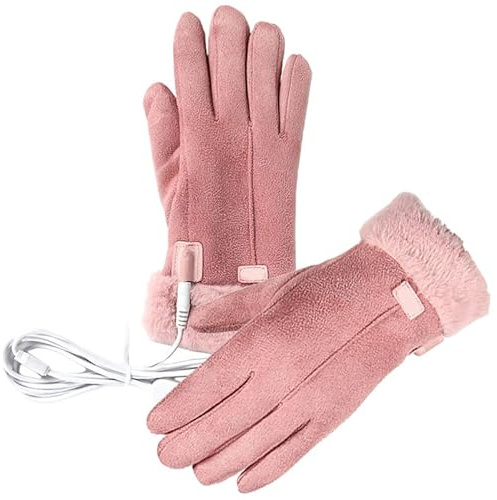 Healvian 1 Set Leather Thermal Gloves for Woman Electric Heating Gloves Riding Warm Sports Hand Warmer Adjustable Temperature Elastic Mittens