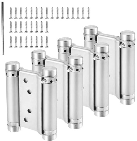 WOOLUCK 3 75mm Bisagras de Acero Inoxidable de Doble Acción, para Puertas Batientes Dobles para Puertas Internas y Externas de Cocina de Salón(4 PCS Plata)