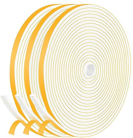 TriXcelent Draft Excluder Weather Stripping - 6mm x 3mm x 15M High Density Foam Tape, Strong Adhesive, Lightproof, Noise-Reduction Draught Excluder for Doors, Windows, Cut Energy Bills, White