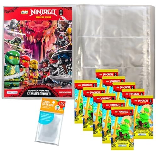 Bundle mit Lego Ninjago Serie 11 Trading Cards - 1 Leere Sammelmappe + 10 Booster + Exklusive Collect-it Hüllen