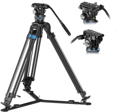 SIRUI SQ75 Trípode de vídeo de Fibra de Carbono con Cabezal Fluido S5X | Altura máxima 180cm, giro panorámico e inclinación continuos con fricción fluida, sistema doble placa liberación rápida