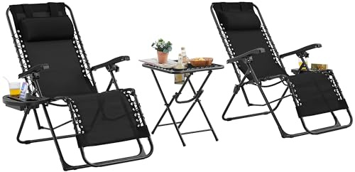 Abician Lot de 2 Chaise Longue Pliable et inclinable, avec Table Pliable